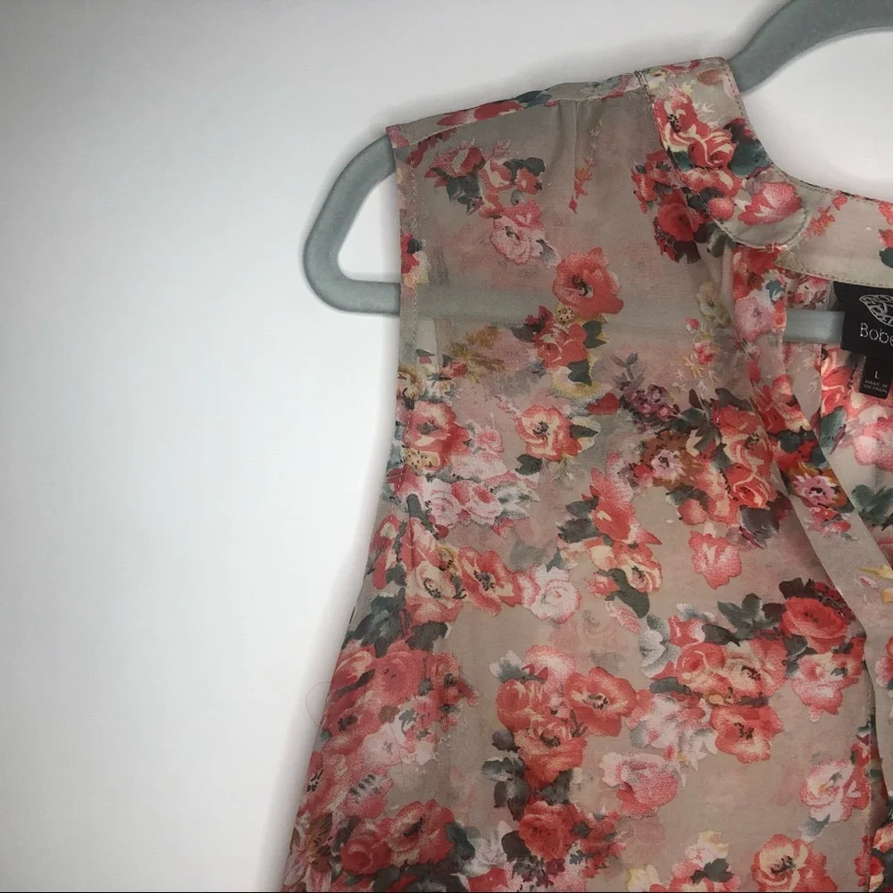 BOBEAU sheer sleeveless blouse pink floral roses L - Picture 8 of 9